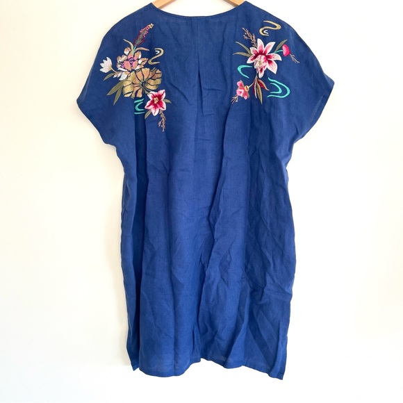 JOHNNY WAS Maisie Blue Linen w Multicolor Embroidery Easy Button Mini Dress XL - Picture 10 of 16